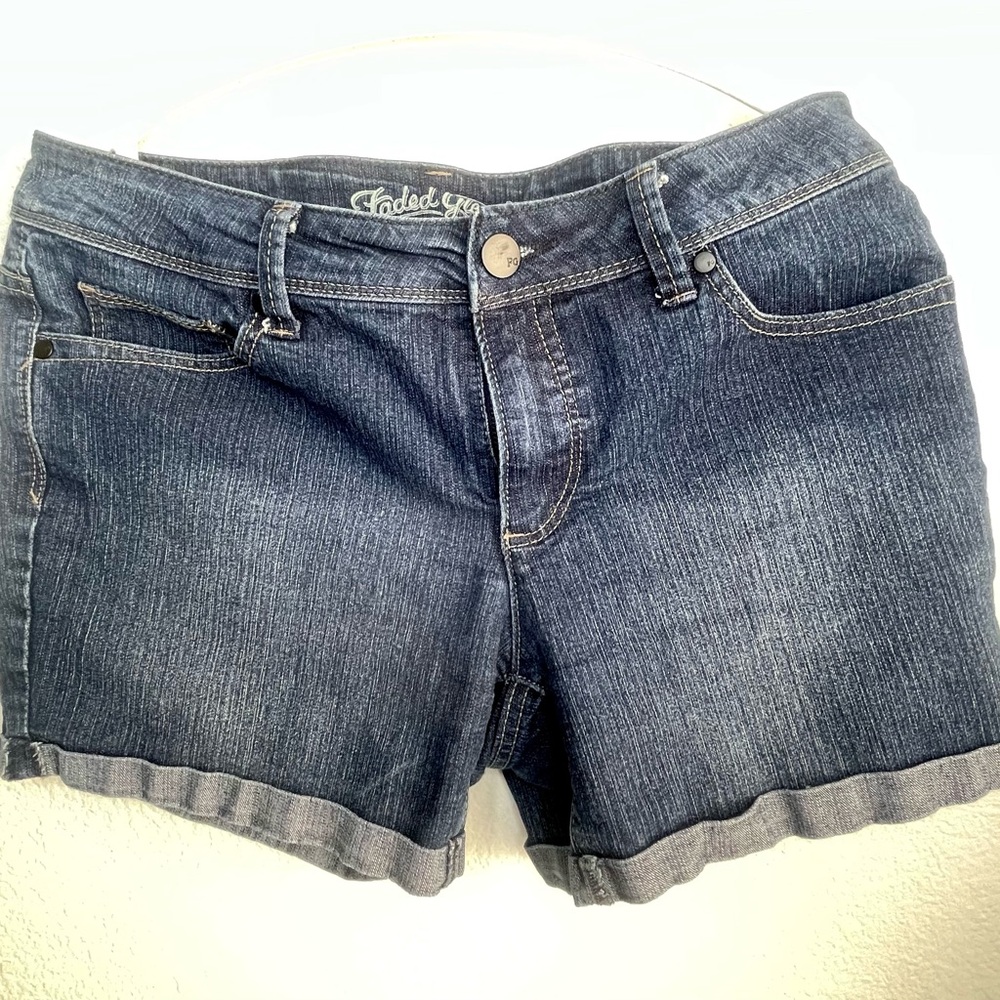 Faded Glory Shorts denim Jean 5 Pocket Zipper Front Fold Up Hem